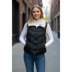 Big Chill‎ Puffer Black Vest Medium Jacket Sherpa Collar